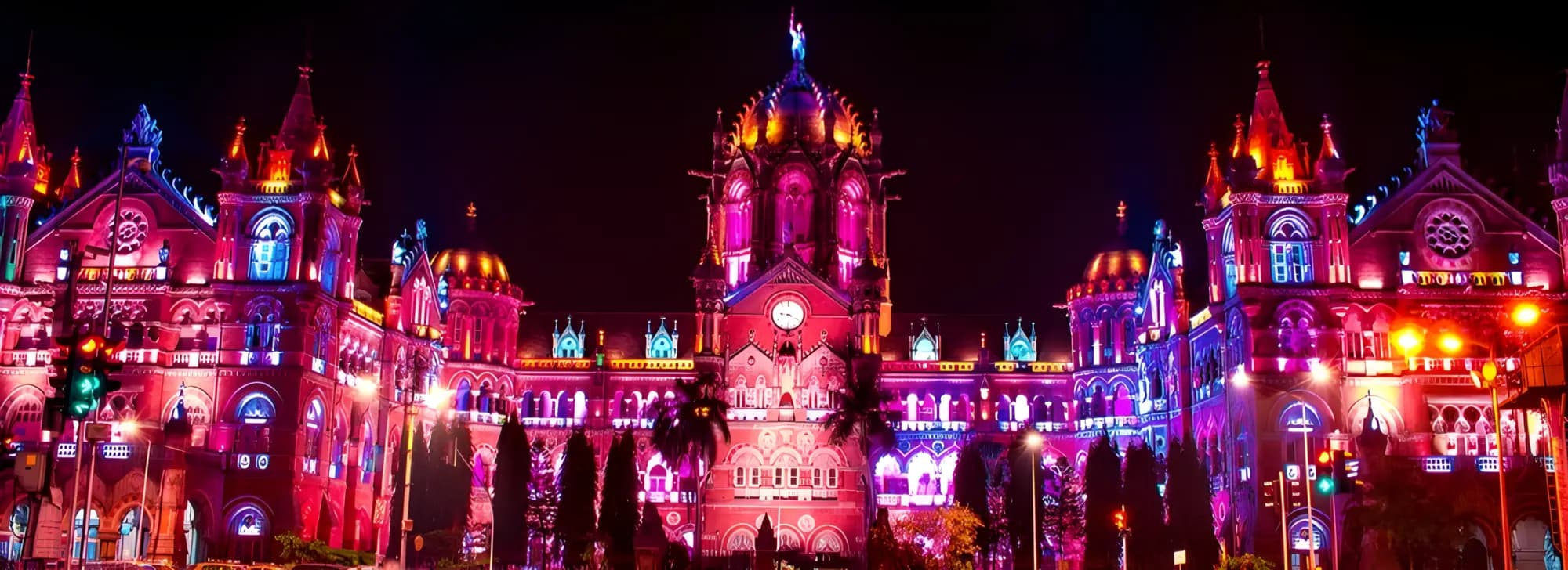 Mumbai's skyline illuminated with vibrant lights, celebrating the arrival of the New Year in a festive atmosphere.